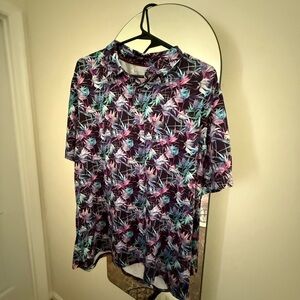 Men’s Golf Tropical Print Polo Shirt in Purple, Teal, Pink